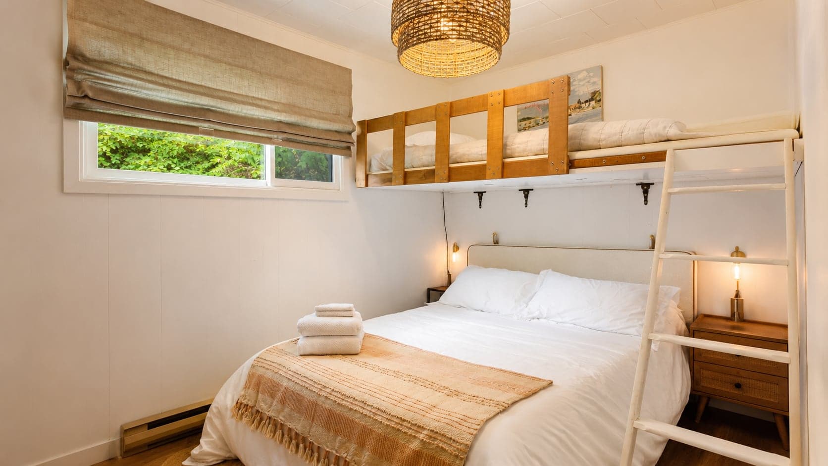 The second bedroom at Birch Island Cottage with bunk beds